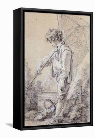 A Boy Holding a Net, 1762 black and white chalk on blue discolored paper-Francois Boucher-Framed Premier Image Canvas