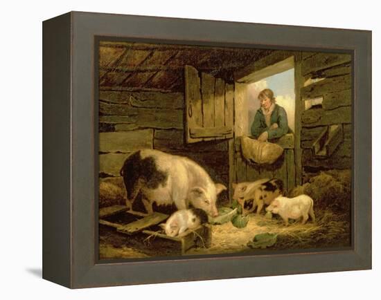 A Boy Looking into a Pig Sty, 1794-George Morland-Framed Premier Image Canvas