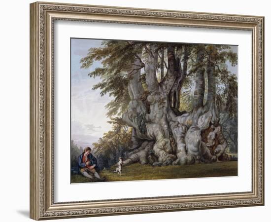 A Boy Making a Dog Dance by the Bole of an Ancient Gnarled Beech Tree-Paul Sandby-Framed Giclee Print