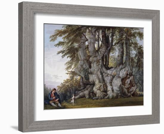 A Boy Making a Dog Dance by the Bole of an Ancient Gnarled Beech Tree-Paul Sandby-Framed Giclee Print