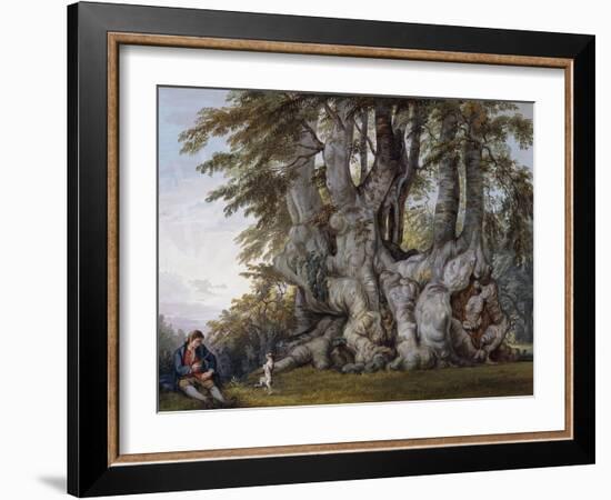 A Boy Making a Dog Dance by the Bole of an Ancient Gnarled Beech Tree-Paul Sandby-Framed Giclee Print