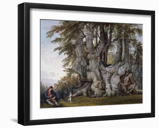 A Boy Making a Dog Dance by the Bole of an Ancient Gnarled Beech Tree-Paul Sandby-Framed Giclee Print