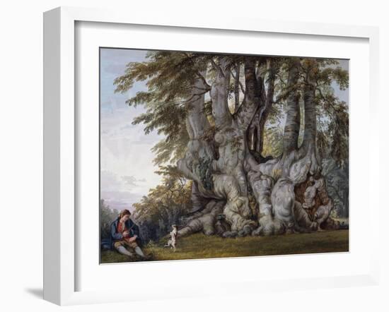 A Boy Making a Dog Dance by the Bole of an Ancient Gnarled Beech Tree-Paul Sandby-Framed Giclee Print