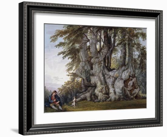 A Boy Making a Dog Dance by the Bole of an Ancient Gnarled Beech Tree-Paul Sandby-Framed Giclee Print