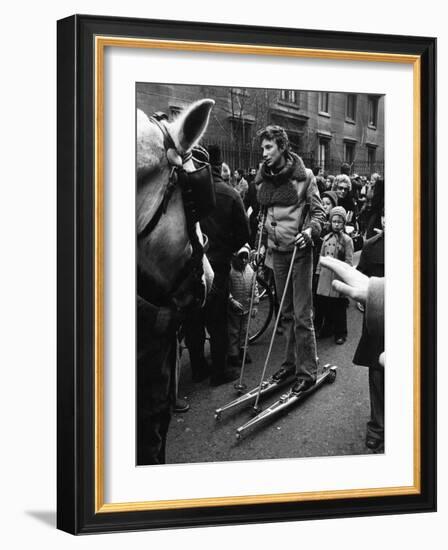 A Boy Roller Skiing in Milan-Walter Mori-Framed Photographic Print