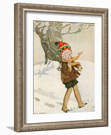 A Boy Walks Through the Snow Carrying Ice Skates-Anne Anderson-Framed Art Print