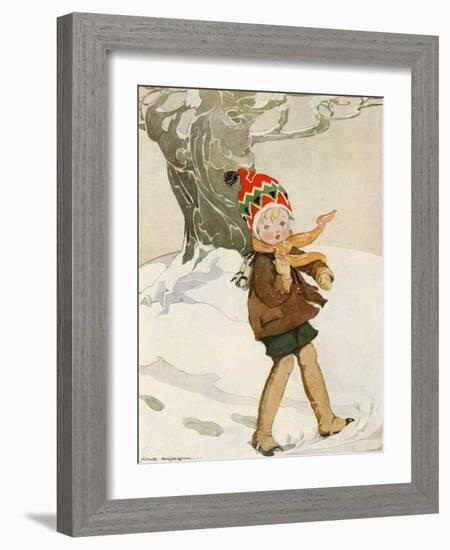 A Boy Walks Through the Snow Carrying Ice Skates-Anne Anderson-Framed Art Print