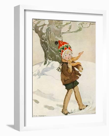 A Boy Walks Through the Snow Carrying Ice Skates-Anne Anderson-Framed Art Print