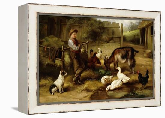 A Boy with Poultry and a Goat in a Farmyard, 1903-Charles Hunt-Framed Premier Image Canvas