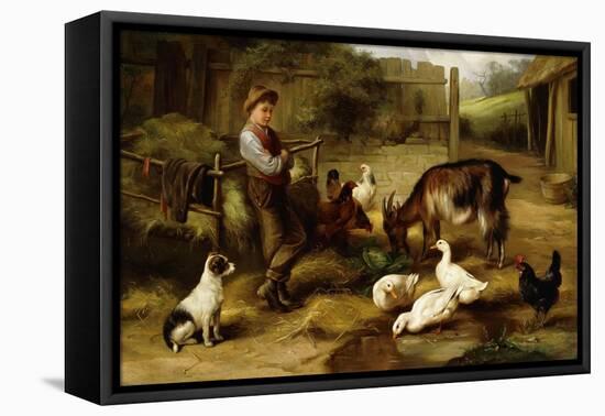 A Boy with Poultry and a Goat in a Farmyard, 1903-Charles Hunt-Framed Premier Image Canvas