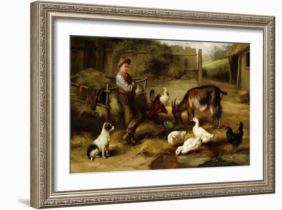 A Boy with Poultry and a Goat in a Farmyard, 1903-Charles Hunt-Framed Giclee Print