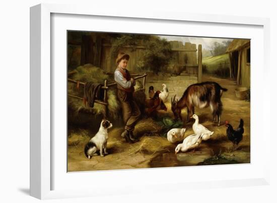 A Boy with Poultry and a Goat in a Farmyard, 1903-Charles Hunt-Framed Giclee Print