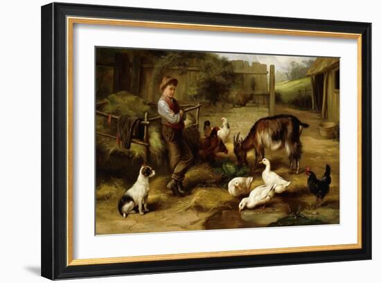 A Boy with Poultry and a Goat in a Farmyard, 1903-Charles Hunt-Framed Giclee Print