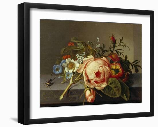 A Branch of Roses with Beetle and Bee, 1741-Rachel Ruysch-Framed Giclee Print