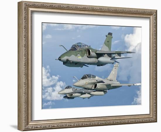 A Brazilian Air Force Embraer A-1B, French Air Force Rafale, and US Air Force F-16C Fighting Falcon-Stocktrek Images-Framed Photographic Print