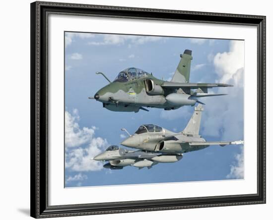 A Brazilian Air Force Embraer A-1B, French Air Force Rafale, and US Air Force F-16C Fighting Falcon-Stocktrek Images-Framed Photographic Print