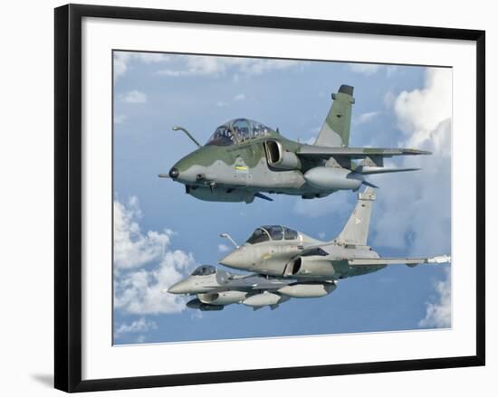 A Brazilian Air Force Embraer A-1B, French Air Force Rafale, and US Air Force F-16C Fighting Falcon-Stocktrek Images-Framed Photographic Print