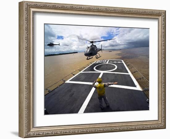 A Brazilian Eurocopter Prepares to Land Aboard a Brazilian Navy Hospital Ship-Stocktrek Images-Framed Photographic Print