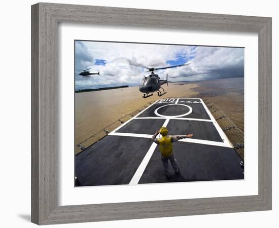 A Brazilian Eurocopter Prepares to Land Aboard a Brazilian Navy Hospital Ship-Stocktrek Images-Framed Photographic Print