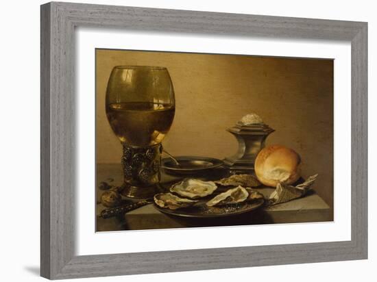 A Breakfast Still Life of Oysters, Salt Bread and Nuts-Pieter Claesz-Framed Giclee Print