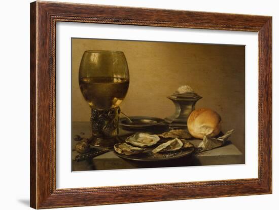 A Breakfast Still Life of Oysters, Salt Bread and Nuts-Pieter Claesz-Framed Giclee Print