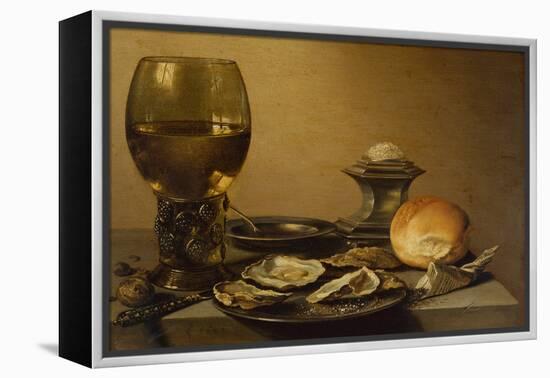 A Breakfast Still Life of Oysters, Salt Bread and Nuts-Pieter Claesz-Framed Premier Image Canvas