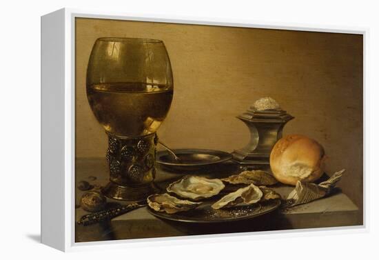 A Breakfast Still Life of Oysters, Salt Bread and Nuts-Pieter Claesz-Framed Premier Image Canvas