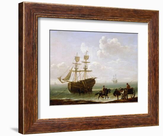 A Brick Caught on the Shore, Unloaded into Carts. Oil on Canvas, circa 1790, by Julius Caesar Ibbet-Julius Caesar Ibbetson-Framed Giclee Print