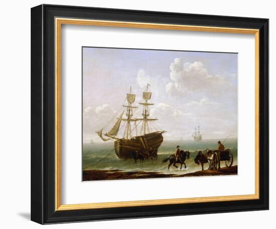 A Brick Caught on the Shore, Unloaded into Carts. Oil on Canvas, circa 1790, by Julius Caesar Ibbet-Julius Caesar Ibbetson-Framed Giclee Print