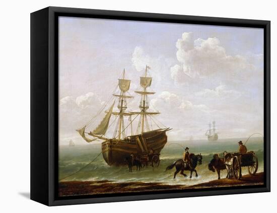 A Brick Caught on the Shore, Unloaded into Carts. Oil on Canvas, circa 1790, by Julius Caesar Ibbet-Julius Caesar Ibbetson-Framed Premier Image Canvas