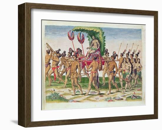 A Bride Is Carried to the Chief, from 'Brevis Narratio..', Engraved by Theodore De Bry-Jacques Le Moyne-Framed Giclee Print