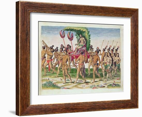 A Bride Is Carried to the Chief, from 'Brevis Narratio..', Engraved by Theodore De Bry-Jacques Le Moyne-Framed Giclee Print