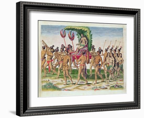 A Bride Is Carried to the Chief, from 'Brevis Narratio..', Engraved by Theodore De Bry-Jacques Le Moyne-Framed Giclee Print