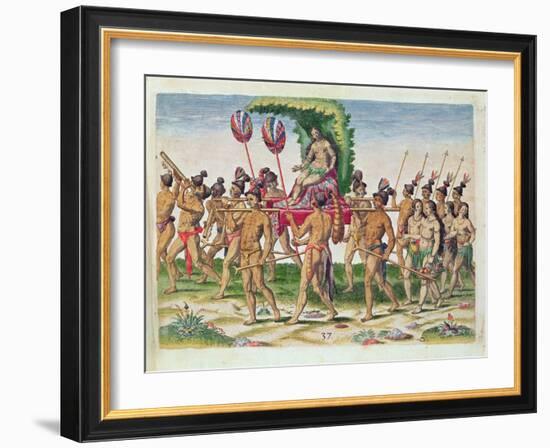 A Bride Is Carried to the Chief, from 'Brevis Narratio..', Engraved by Theodore De Bry-Jacques Le Moyne-Framed Giclee Print