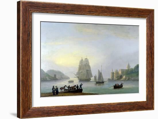 A Brig Entering Dartmouth Harbour, with a Ferry in the Foreground, 1828-Thomas Luny-Framed Giclee Print