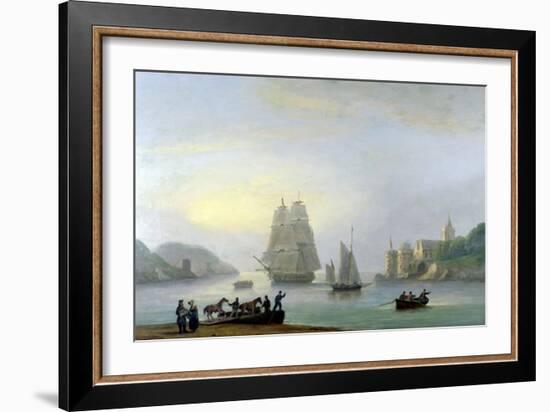 A Brig Entering Dartmouth Harbour, with a Ferry in the Foreground, 1828-Thomas Luny-Framed Giclee Print