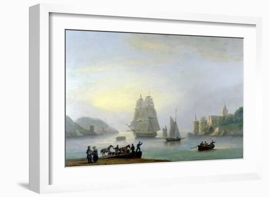 A Brig Entering Dartmouth Harbour, with a Ferry in the Foreground, 1828-Thomas Luny-Framed Giclee Print