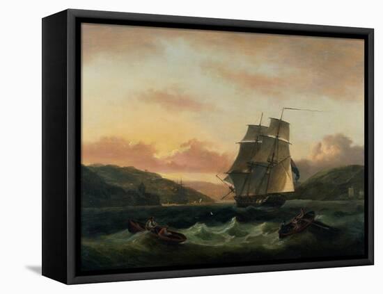 A Brigantine in Full Sail in Dartmouth Harbour-Thomas Luny-Framed Premier Image Canvas