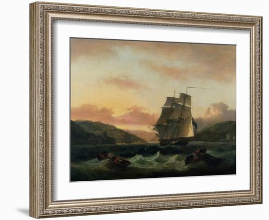 A Brigantine in Full Sail in Dartmouth Harbour-Thomas Luny-Framed Giclee Print