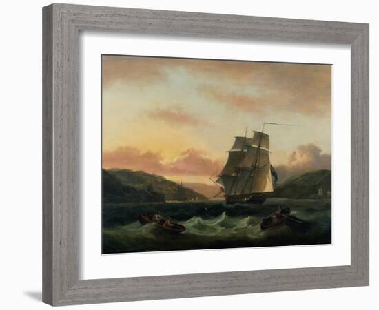 A Brigantine in Full Sail in Dartmouth Harbour-Thomas Luny-Framed Giclee Print