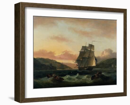 A Brigantine in Full Sail in Dartmouth Harbour-Thomas Luny-Framed Giclee Print