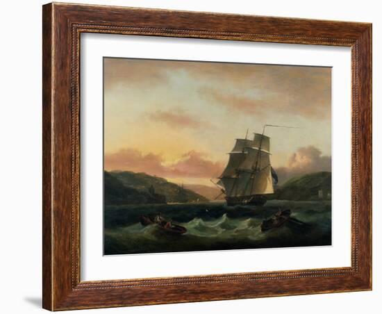 A Brigantine in Full Sail in Dartmouth Harbour-Thomas Luny-Framed Giclee Print