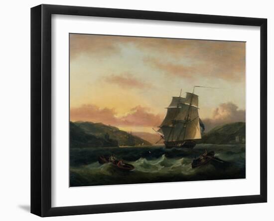 A Brigantine in Full Sail in Dartmouth Harbour-Thomas Luny-Framed Giclee Print