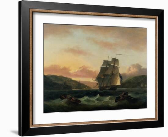 A Brigantine in Full Sail in Dartmouth Harbour-Thomas Luny-Framed Giclee Print