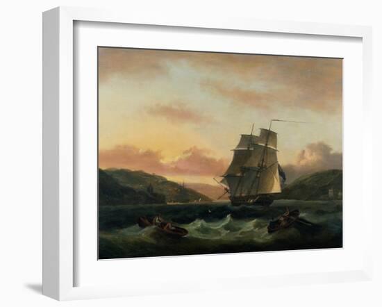 A Brigantine in Full Sail in Dartmouth Harbour-Thomas Luny-Framed Giclee Print