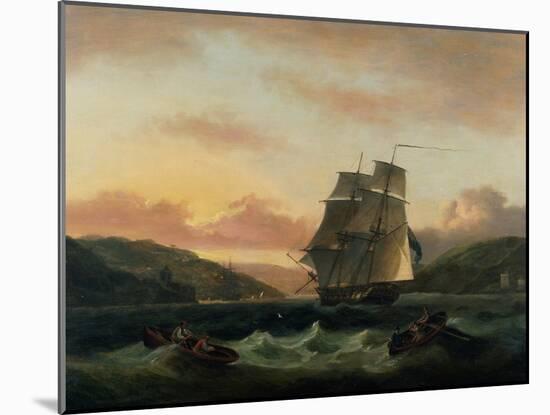 A Brigantine in Full Sail in Dartmouth Harbour-Thomas Luny-Mounted Giclee Print