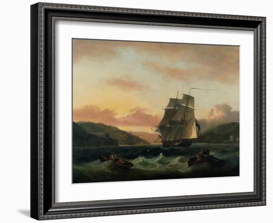 A Brigantine in Full Sail in Dartmouth Harbour-Thomas Luny-Framed Giclee Print