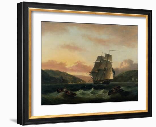 A Brigantine in Full Sail in Dartmouth Harbour-Thomas Luny-Framed Giclee Print