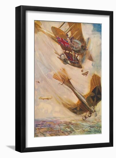 'A British Biplane Bringing Down a German Taube', c1916 (1928)-Cyrus Cuneo-Framed Giclee Print