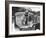 A British Bulldog Stands Proudly Behind a Union Jack Flag on a Car Bonnet-null-Framed Photographic Print